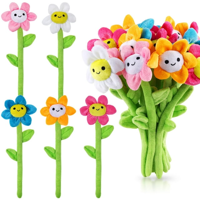 Zjoey 10/18 piezas de flores de girasol de peluche, flores de peluche, tallos flexibles, ramo de peluche, flor de rosa suave de 12,6 pulgadas para regalo en el aula, niña, novia, esposa (10 piezas de