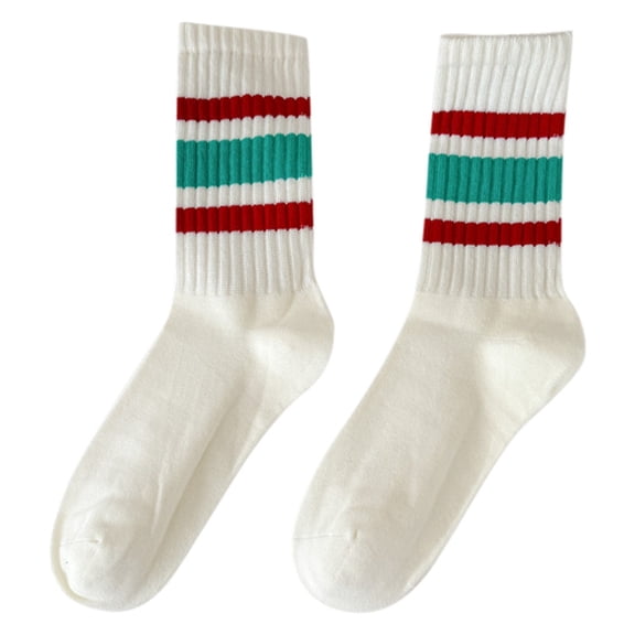 Daznico Women Ribbed Striped Mid Calf Crew Socks Breathable Stretch Cushioned Foot Arch Support Non Casual Comfort Footwear for Daily Outfits