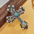 thumbnail image 5 of Victorian Vintage Turquoise Accent Silver Metal Filigree Cross Brooch Pin Religious Jewelry, 5 of 8