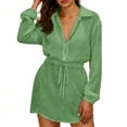 thumbnail image 2 of Swimsuit Coverup for Women Lapel Button Down Drawstring Beach Shirts Dresses Casual Solid Oversized Turndown Collared Lightweight Comfy Long Sleeve Swimsuit Cover Up, 2 of 7
