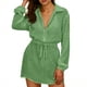 thumbnail image 1 of TaTaai Women's Summer Casual Solid Color Lapel Button Down Long Sleeve Loose Short Dress Lightweight Beach Cover Up Fashion Versatile Shirt Dress Gift, 1 of 6