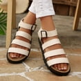 thumbnail image 2 of Rokment Women's Orthopedic Cork Footbed Fisherman Sandals Flat Platform Walking Sandals Comfortable Leather Open Toe Ankle Strap Strappy Beach Summer Casual Footwear White Size 6, 2 of 7