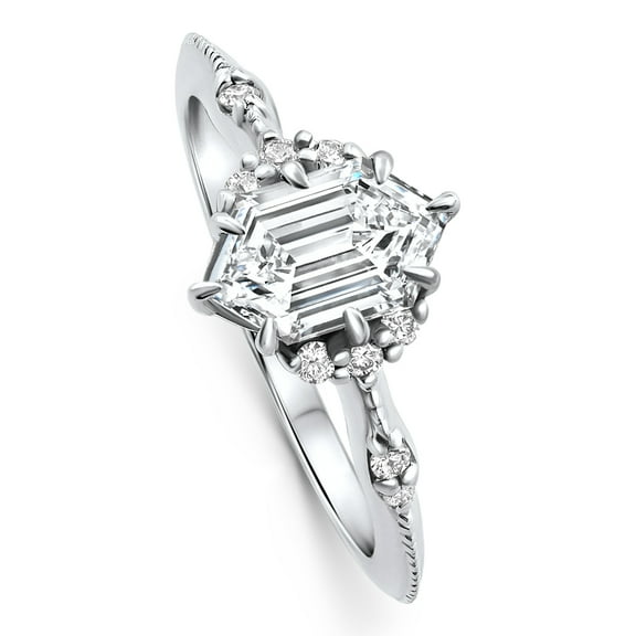 Pompeii Certified 1 1/3Ct Elongated Hexagon Diamond Engagement Ring 14k Gold Lab Grown