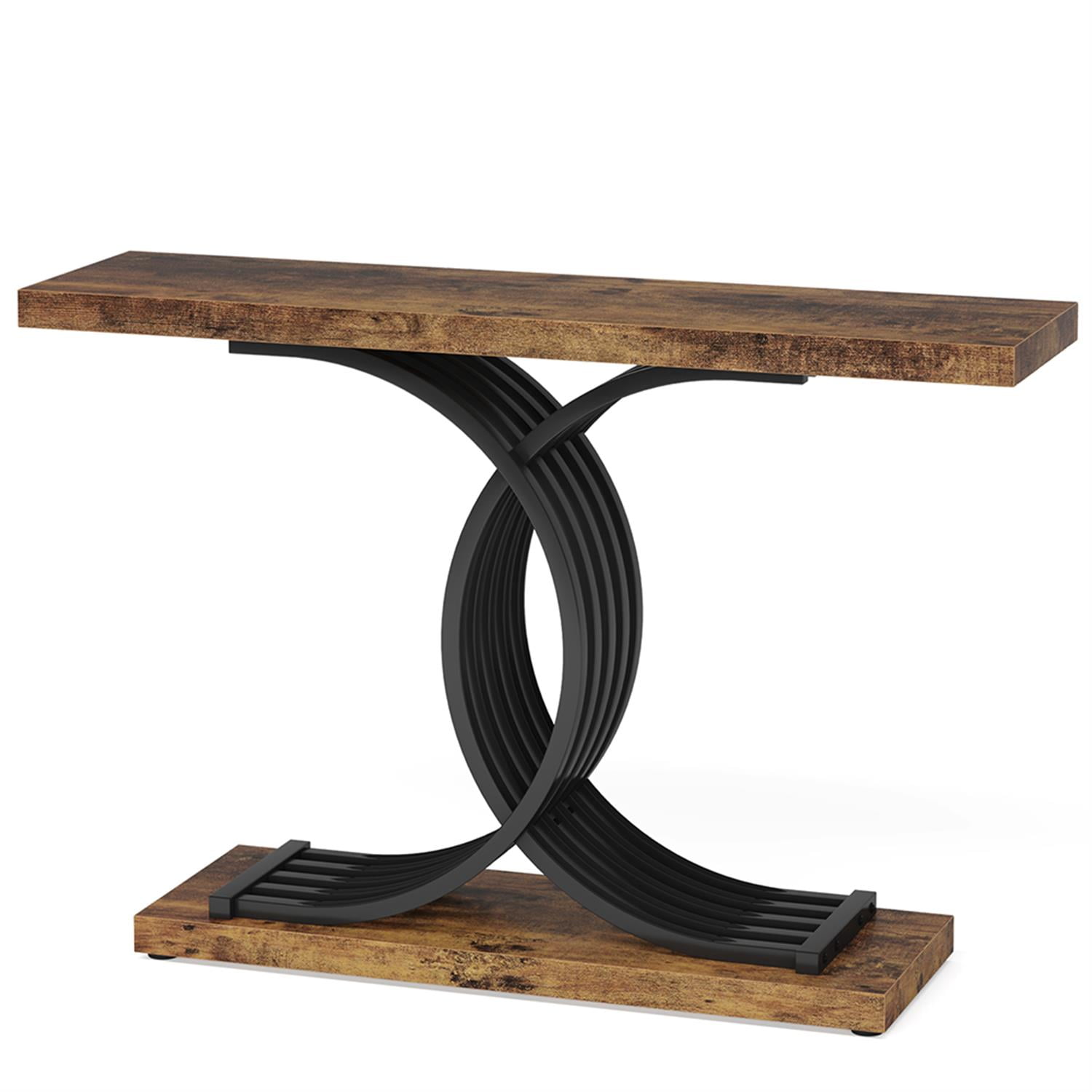 Demi Bonn 39" Console Table, Narrow Faux Marble Entryway Hallway Sofa Table for Hallway, Entrance, Living Room, Bedroom, Brown