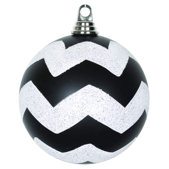 Pemberly Row 6" Glitter Accents Chevron Ball Christmas Ornament in Black/White