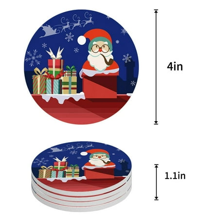 

FMSHPON Merry Christmas Santa Claus Set of 8 Round Coaster for Drinks Absorbent Ceramic Stone Coasters Cup Mat with Cork Base for Home Kitchen Room Coffee Table Bar Decor
