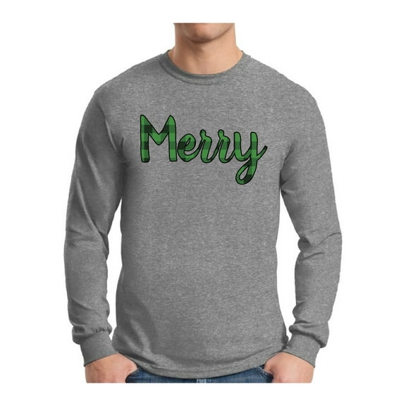 Awkward Styles Merry Xmas Plaid Christmas Sweater Long Sleeve T-shirt For Men
