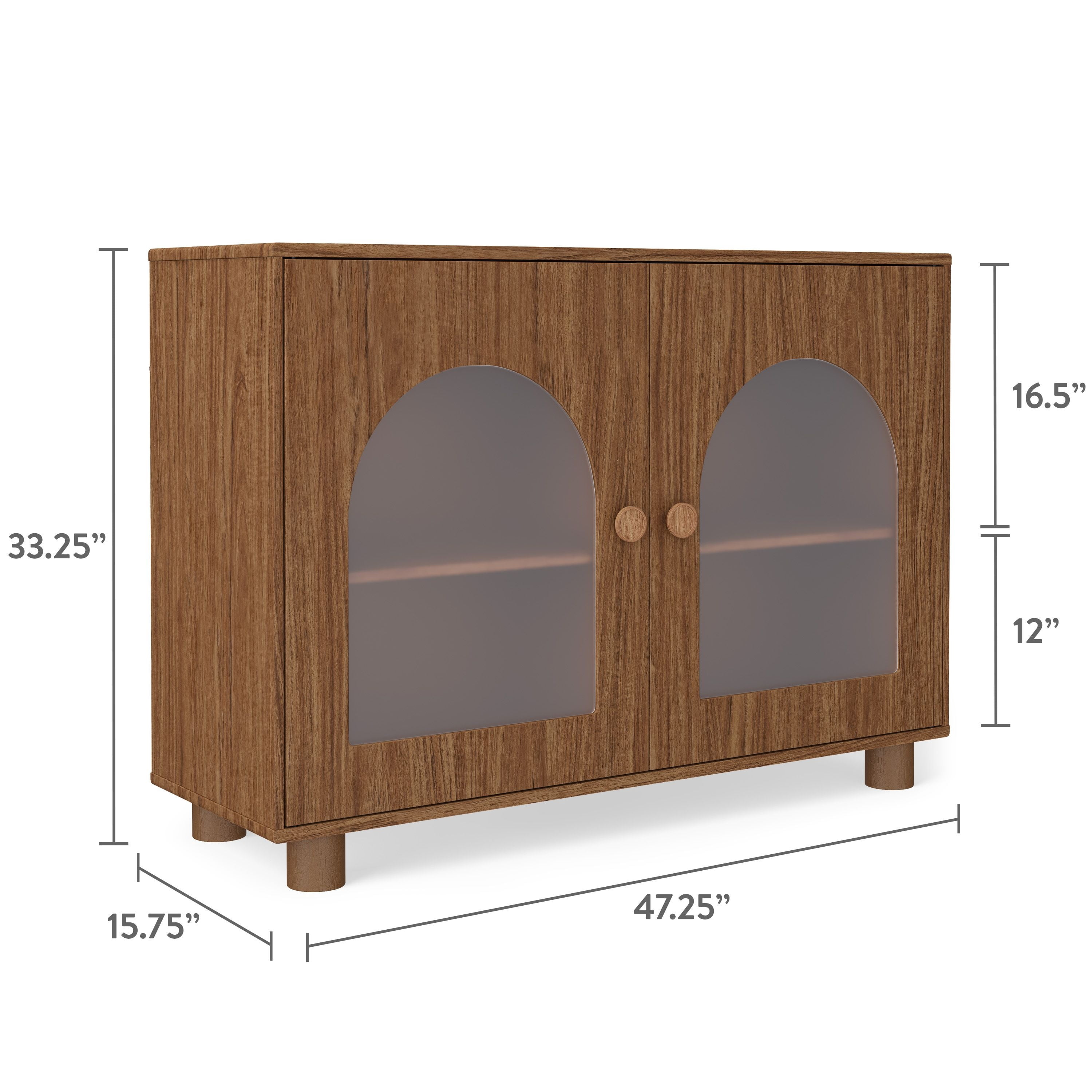 Mainstays Kids Arched Storage Accent Cabinet with Acrylic Doors, Warm Walnut