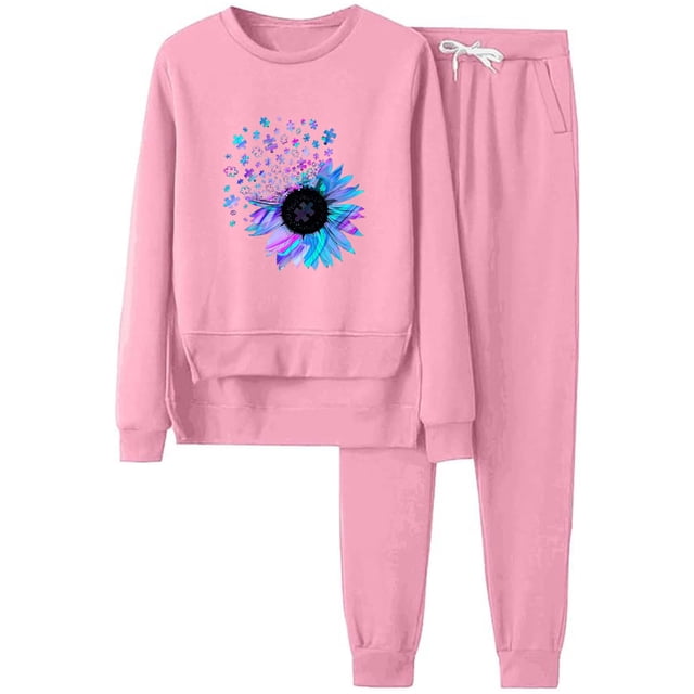 WILLBEST Vêtements d'Automne pour Femmes Décontractés avec Imprimé Tournesol Col Rond Manches Longues et Pantalons Longs pour les Saisons d'Automne et d'Hiver Pantalons Post-Partum