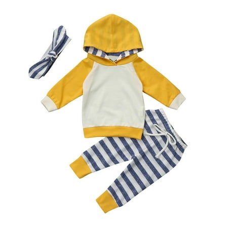 

koaiezne Baby Girls Boys Cotton Striped Autumn Button Long Sleeve Pants Sweatshirt Headbands Set Clothes Bundle Girl Baby Girl Gift Pack