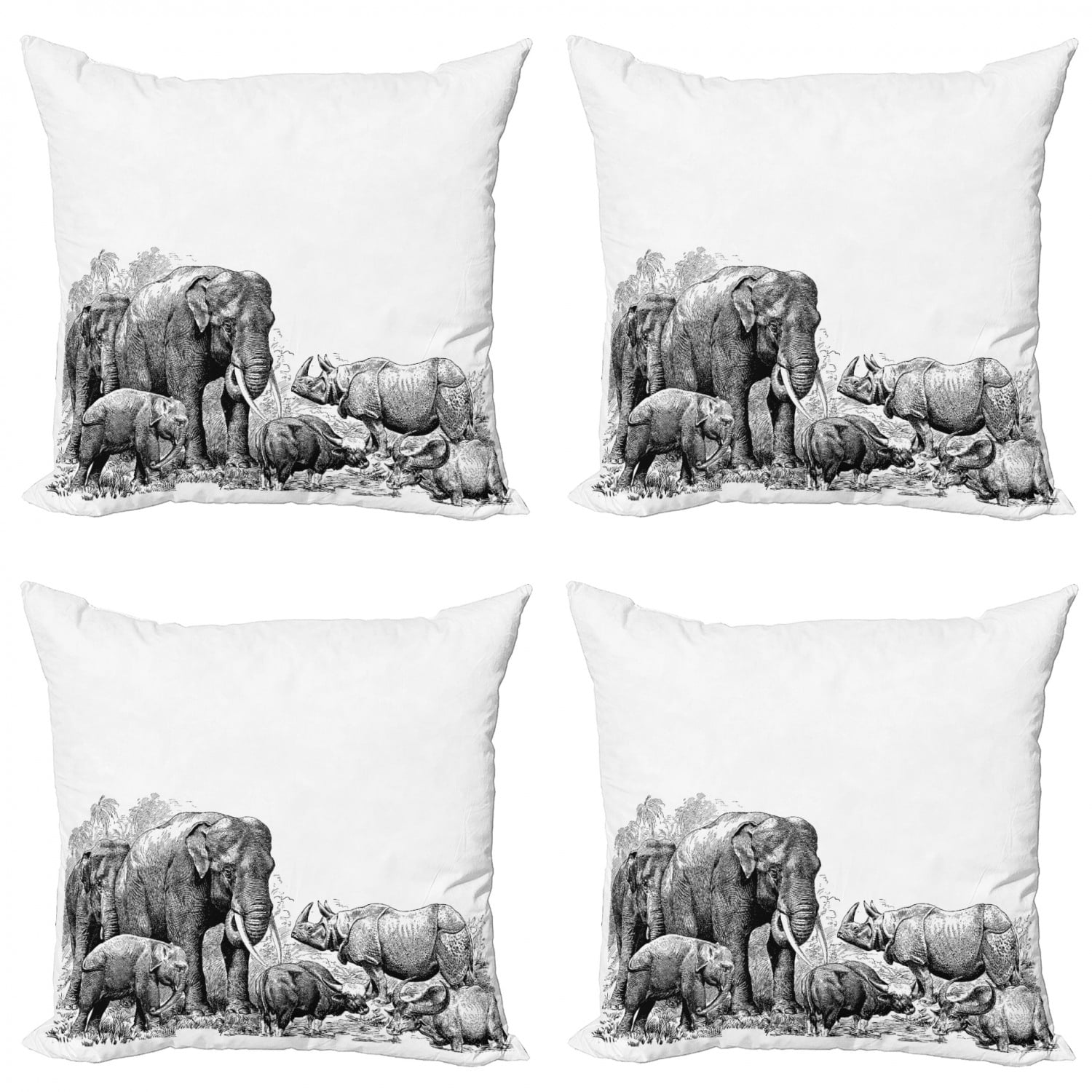 Elephant Throw Pillow Cushion Case Pack of 4, Elephants Image Wild
