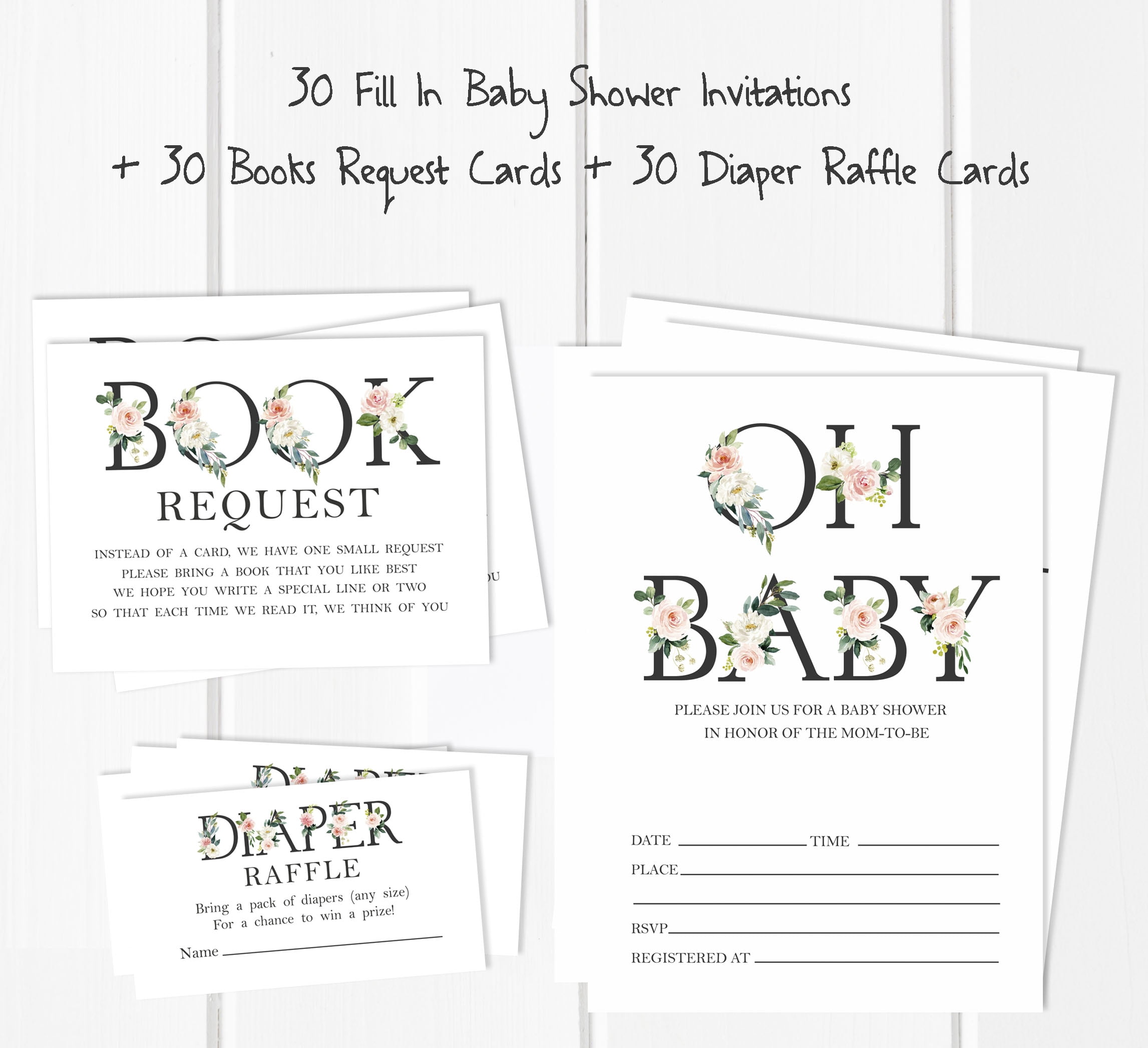 Inkdotpot Set Of 30 Oh Baby Gender Neutral Baby Shower Invitations-Diaper Raffle Tickets And Baby Shower Book Request Cards Invites Its A Boy Its A Girl