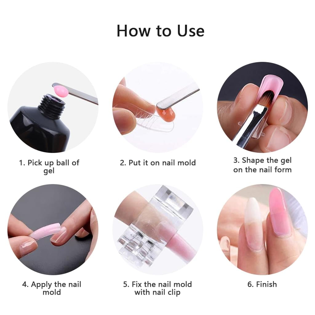 Clear False Nails Tips Nail Shapes, 100 Piece Nail Extension Kit for Gel Nails Acrylic Nails with 1 Piece Dual-Ended Acrylic Painting Brush and 5 Piece Nail Tips Clip(Black)