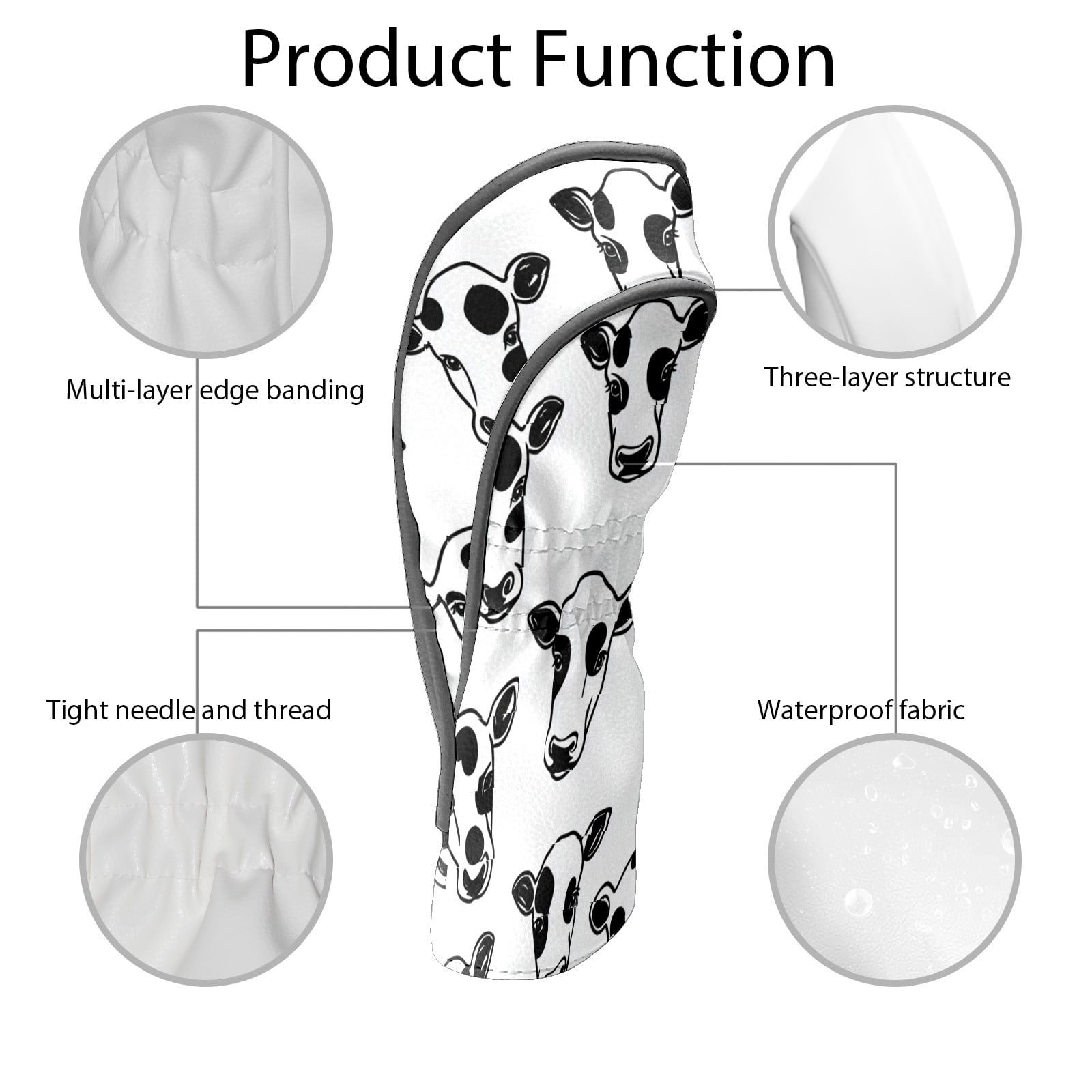 Golf Club Covers PU Leather Waterproof Head Covers for Fairway Woods Hybrids Cow Head