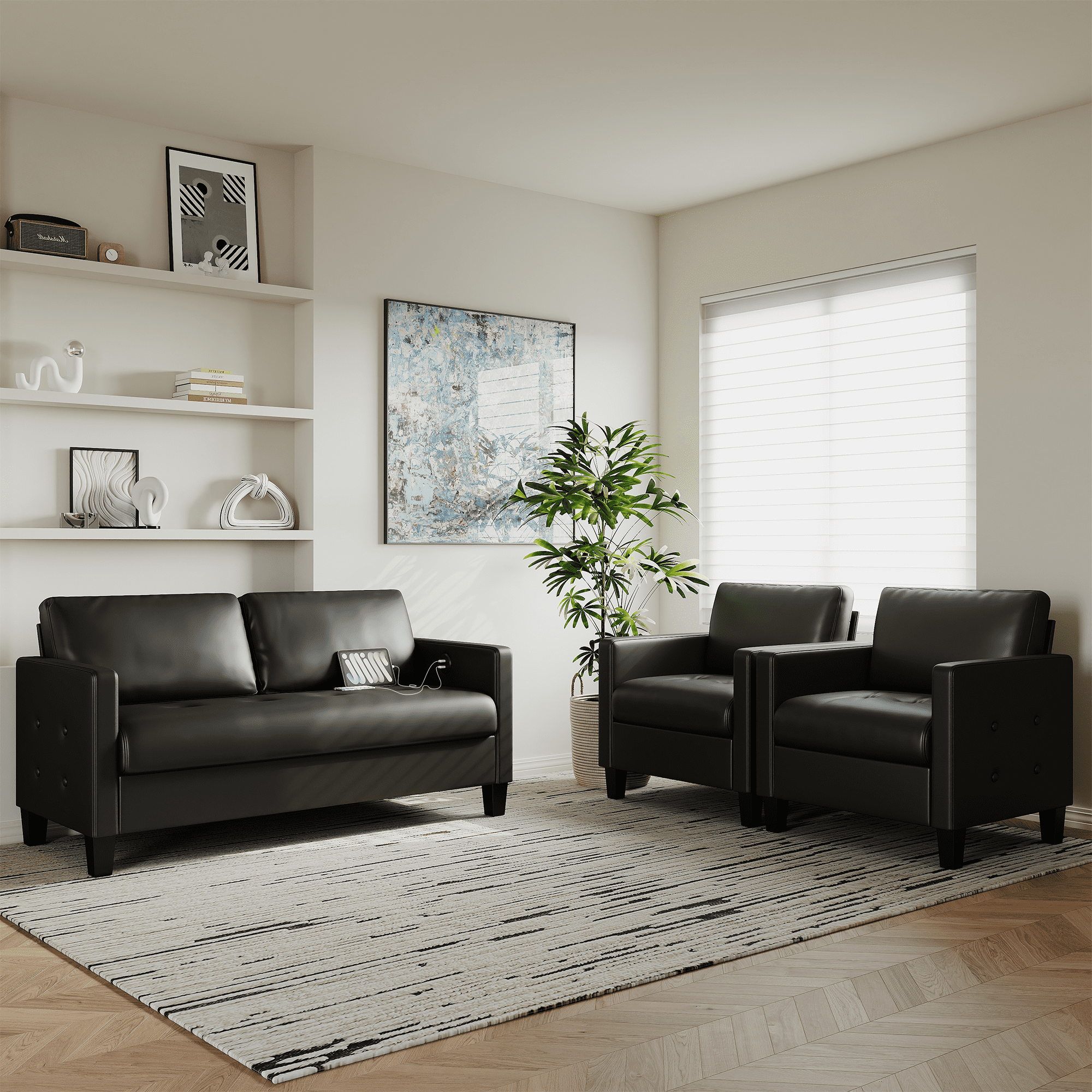 Coewske PU Leather Living Room Accent Chair, Armchair Adult Sofa Chair Office, Black