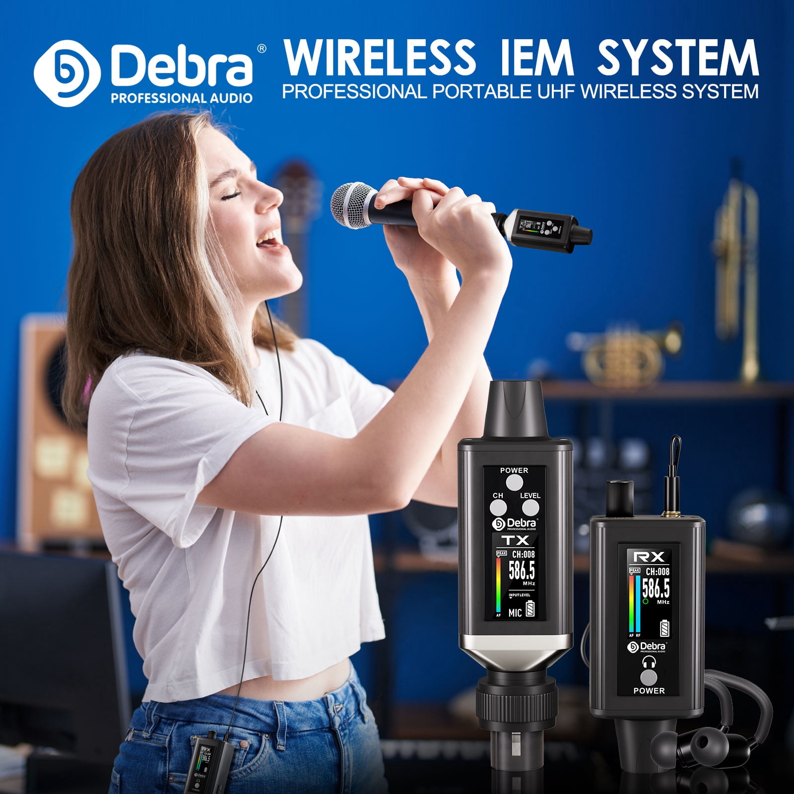 D Debra Audio PRO EMX-1 UHF Mini Wireless In-Ear Monitor System, Rechargeable with Monitor Type for Stage, Band, Studio, Musician, Monitor (1 Transmitter & 1 Receiver)