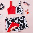 thumbnail image 4 of Utlike Girls Swimwear Kids Child 4 Piece Swimsuits Bathing Suit Cow Print Bikini Tops Underpants Shorts Pant Hair Band Swimwear Set Swimwear For Swimming Lessons Size 12 Years-14 Years, 4 of 4