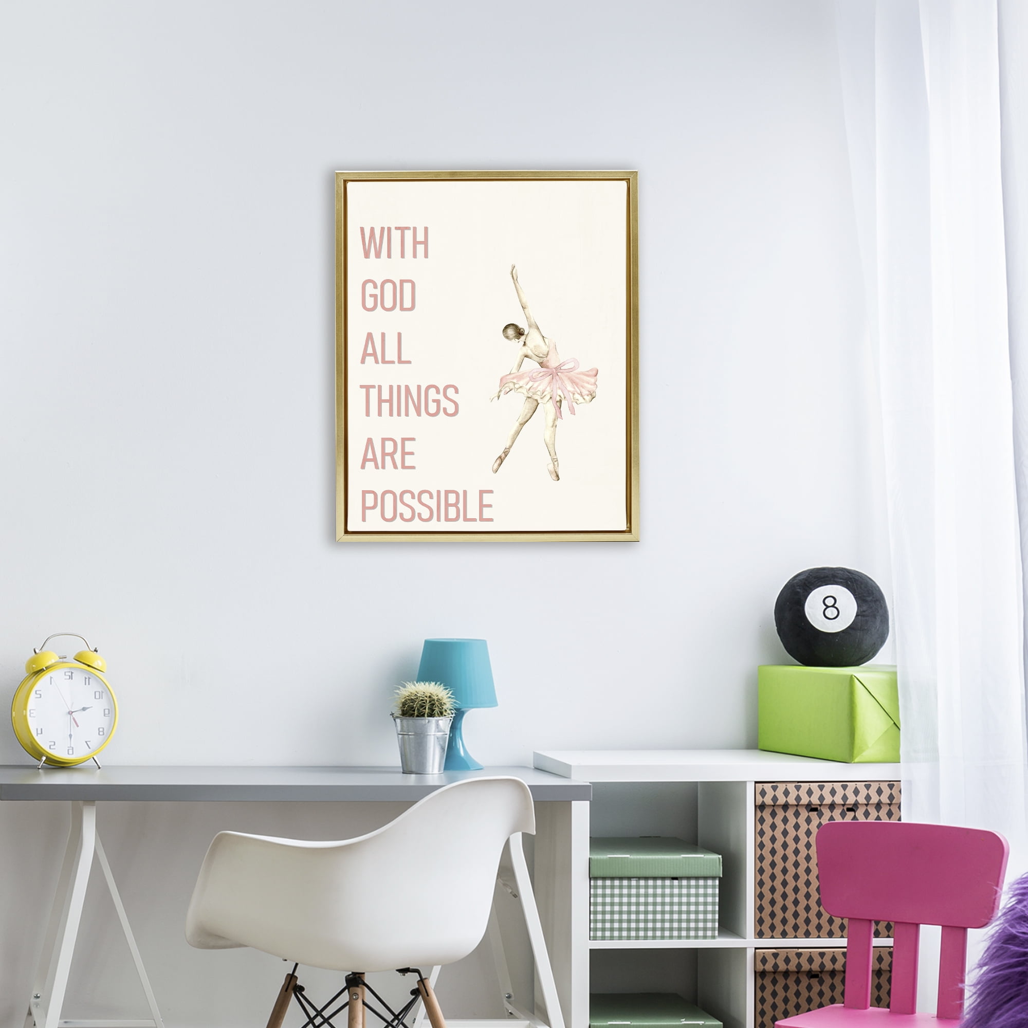 All Things Possible Ballerina Gold Framed Floater Canvas Wall Art, design by Kim Allen