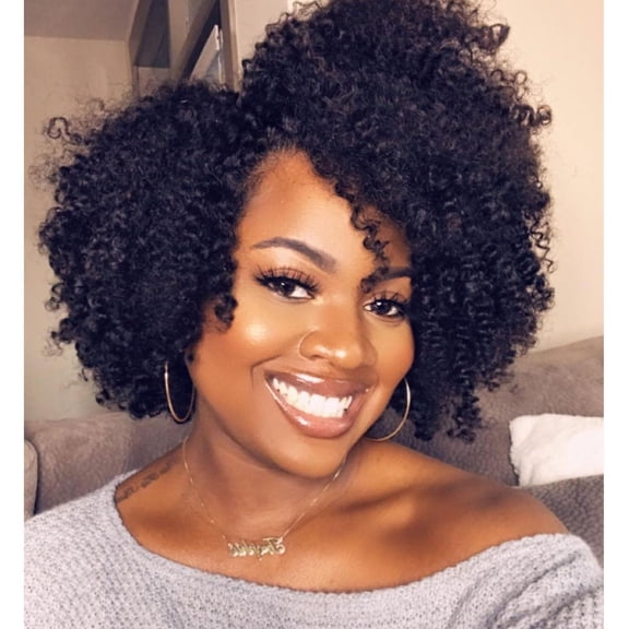 Women's black side-parted short curly wigs