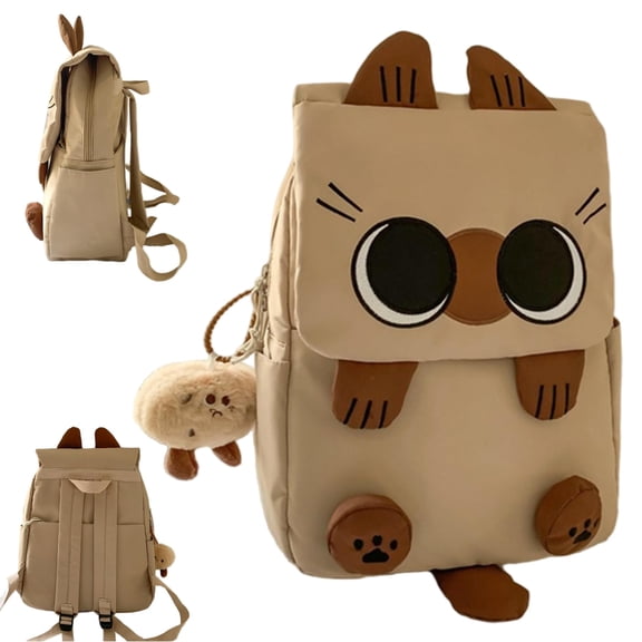 Y2K Kawaii Siamese Cat Backpack, Large Capacity Aesthetic Daypack with Cute Pendant for College Students & Young Women