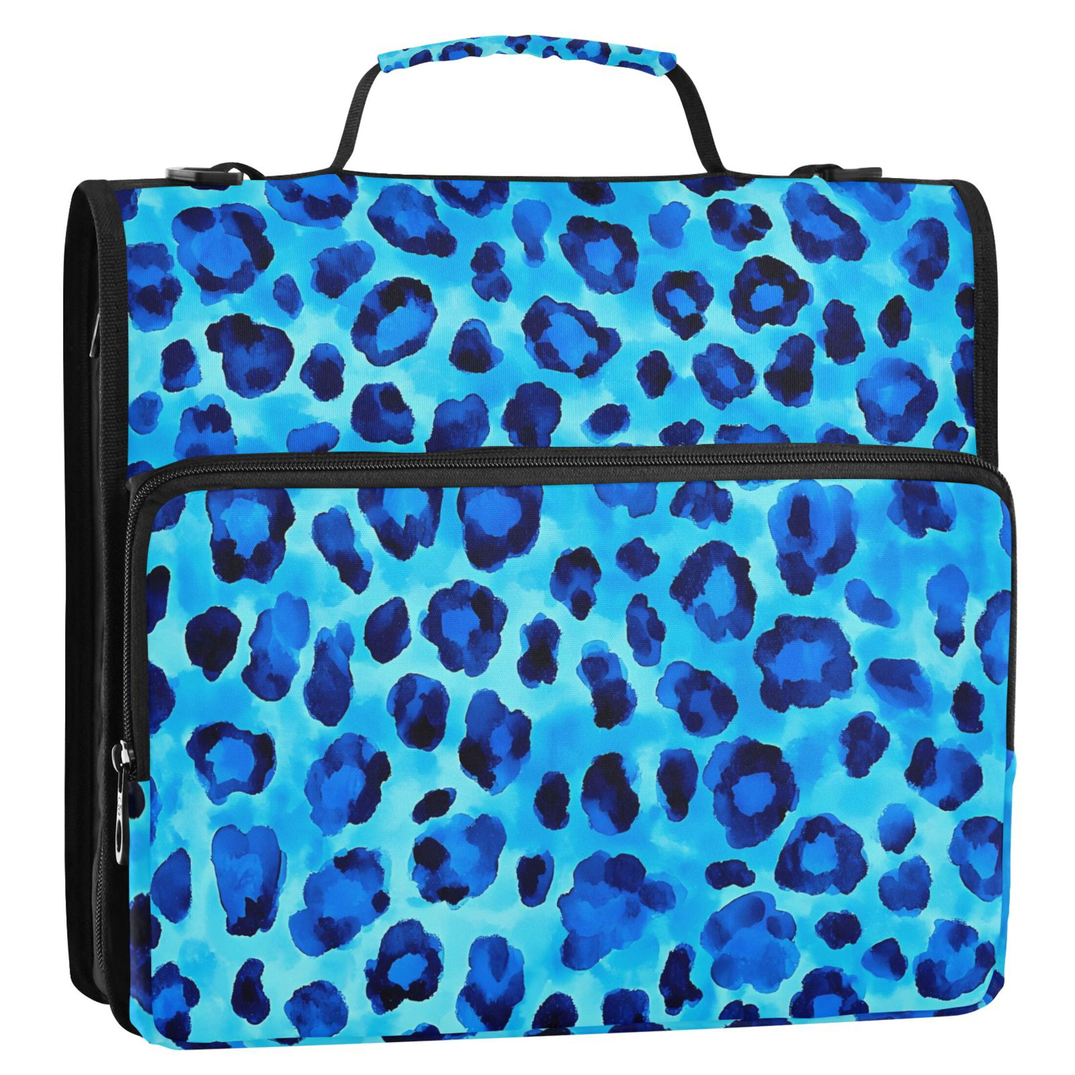 ALAZA Zipper Binder Leopard Blue 3 Ring Trapper Keeper File Folder Organizer Bag
