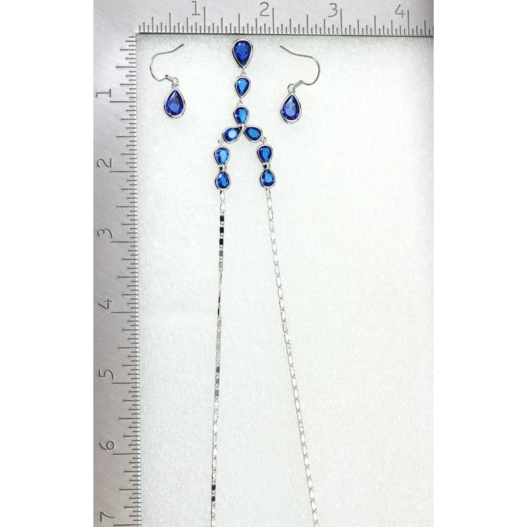 CZ Crystal Floral Necklace & Earrings Set - Blue Rhinestone Jewelry For Special Occasions