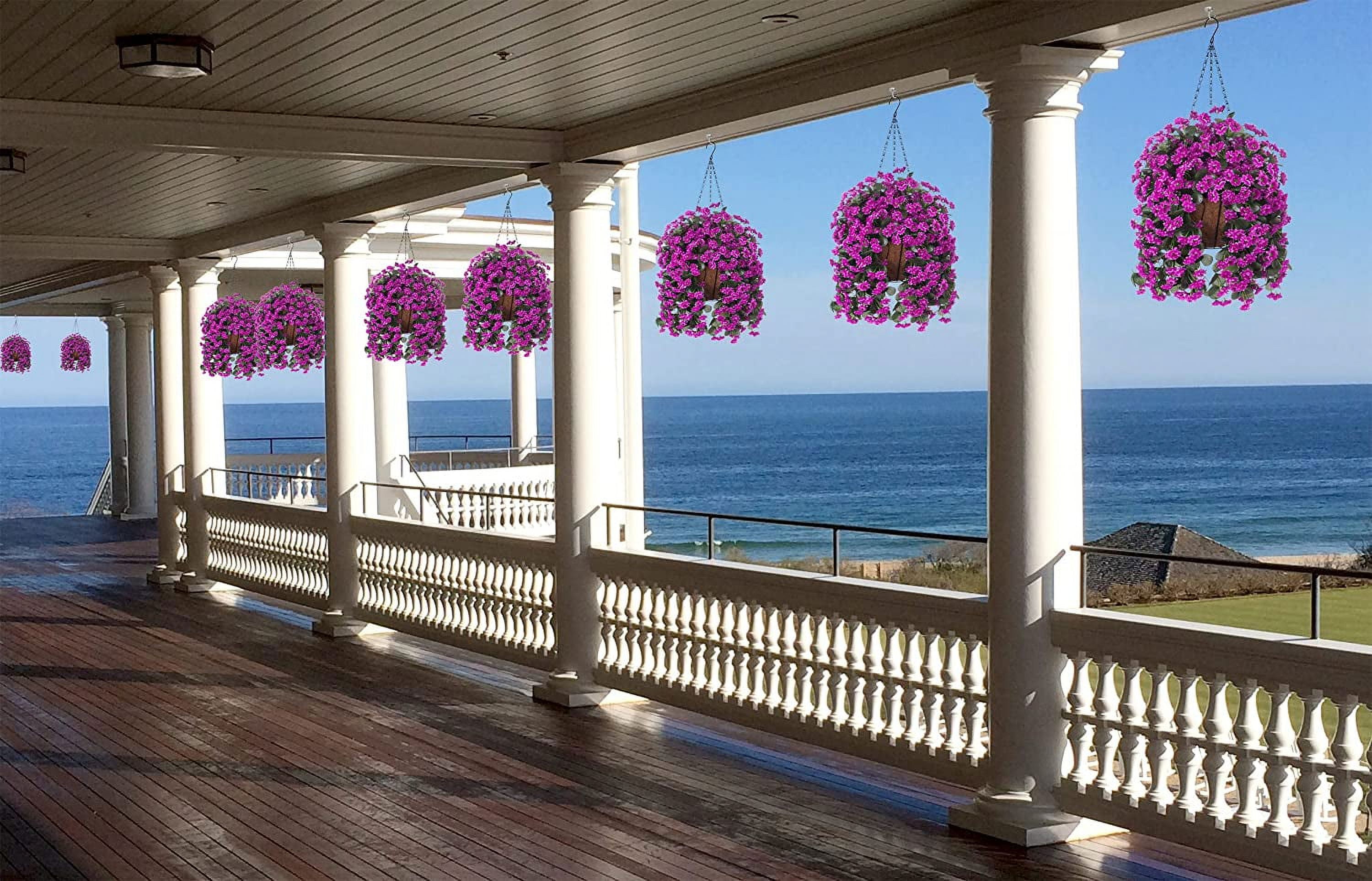 Hanging Baskets Artificial Flowers for Outdoor Interior Decor, Artificial Daisies Flowers shrubs Flowers Plants with Baskets for Home Porch Garden Patio Patio Spring Decoration(Pink)