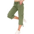 thumbnail image 5 of Capri Pants Women's Summer Solid Color Pocket Drawstring Slacks Capri Pants Pocket Cargo Pants Solid Mid Calf Green M, 5 of 7