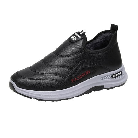 

Mens Casual Shoes Fashion Winter Men Casual Shoes Flat Bottom Non Slip And Waterproof Upper Slip On Solid Short Plush for Warm And Comfort Casual Shoes for Men Pu B 44