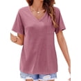 thumbnail image 4 of Short Sleeved Women V-Neck Solid Color Loose T-Shirt Tops, 4 of 5