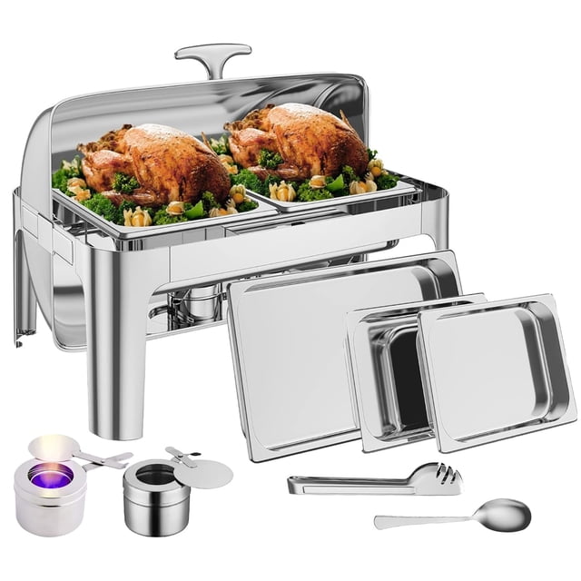 Ensemble de Buffets à Réchaud, Serveur de Buffet à Dessus Roulé en Acier Inoxydable de 9 Qt