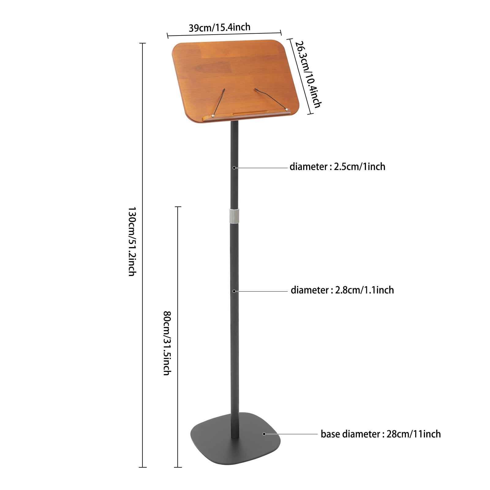 ToppiJoy Adjustable Floor Book Stand for Reading, Book Holder Stand Music Stand with Wooden Pad and Page Paper Clip (31.5-51.2in)