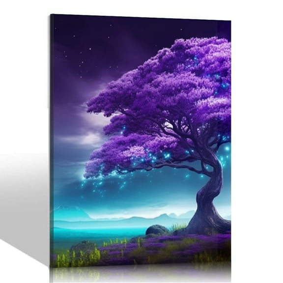 Canvas Wall Art For Living Room Boho Wall Decor For Bedroom Farmhouse Wall Pictures Aurora Purple Tree Scenery Wall Painting Office Canvas Prints Modern Dormitory Home Decorations