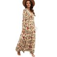 thumbnail image 2 of Women'S Boho Maxi Dress V Neck Puff Long Sleeve Ruffle A-Line Split Swing Chiffon Dresses, 2 of 9