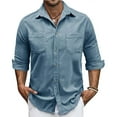 thumbnail image 2 of Xzbqbs Polo Shirts for Men Long Sleeve Casual Solid Color Work Shirts Fashion Vintage Lightweight Classic Fit Shirt with Pocket, 2 of 7