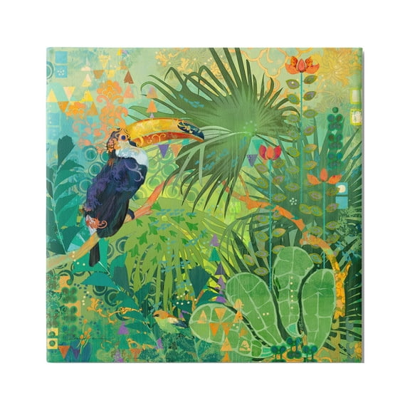 Stupell Industries Toucan Rainforest Nature Animals & Insects Painting Gallery Wrapped Canvas Art Print Wall Art, 17 x 17