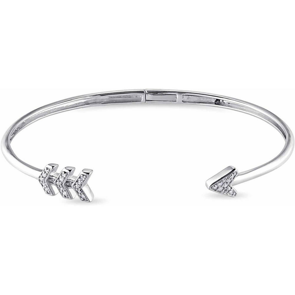Miabella - Diamond-Accent Sterling Silver Arrow Cuff Bangle Bracelet, 7 ...