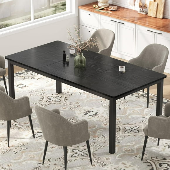 Kojooin Mesa de Comedor Industrial Moderna, Mesa Rectangular Espaciosa con Patas de Madera y Metal Diseñadas, Esquinas Redondeadas Seguras, Fácil Montaje para Uso en Comedor, Sala de Estar U Oficina