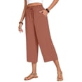 thumbnail image 5 of Tianiyouqing Plus Size Linen Capri Pants for Women High Waist Drawstring Wide Leg Lightweight Cropped Pants Elastic Comfy Work Gauze Pants with Pockets Vermilion M, 5 of 9