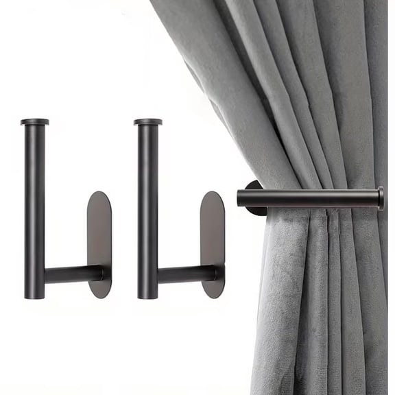 Black Metal No Drill Self-Adhesive Curtain Holdbacks, Multi-Purpose Drapery Hooks for Window & Door Home Decor