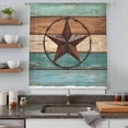 thumbnail image 5 of Vintage Teal Sheer Curtains 45 Inches Long, Brown Western Texas Barn Star Wood Grain Light Filering Curtains, Breathable Simi Curtain Privacy Drapes for Kitchen Bathroom Small Window Treatment, 5 of 9