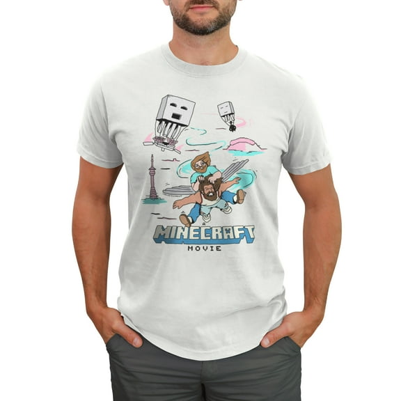 Men's A Minecraft Movie Garrett and Steve Fly Faster Sketch  Graphic T-Shirt