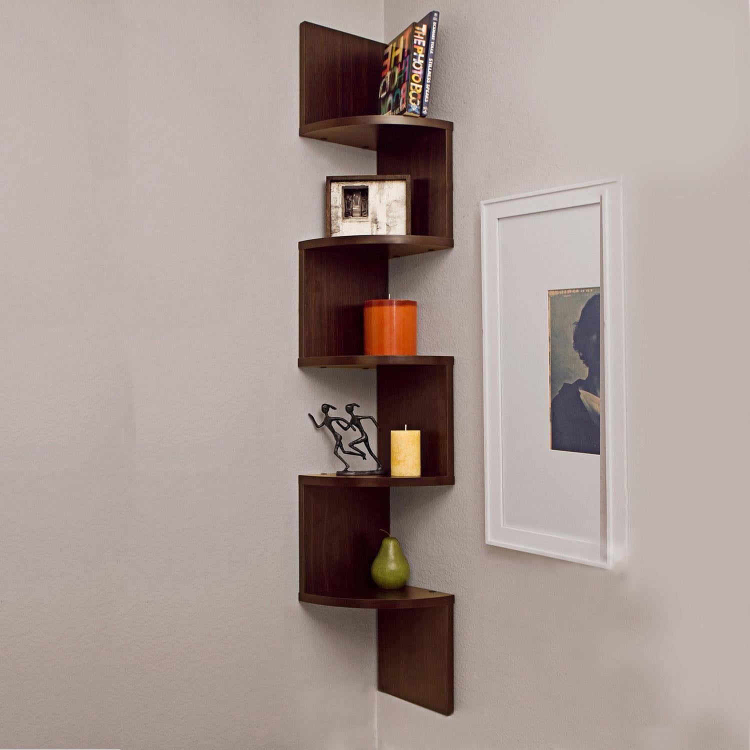 2 Tier Floating Wall Shelves Corner Shelf Storage Display Bookcase Decor UK 