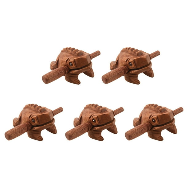 5X Rana de Madera Sonido Musical Percusion de Madera Crocante Esculpido Juguete de Bloque de Tono