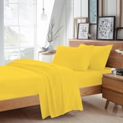100% Egyptian Cotton 4 Pcs Sheet Set Solid 21 inches (Yellow,Full)