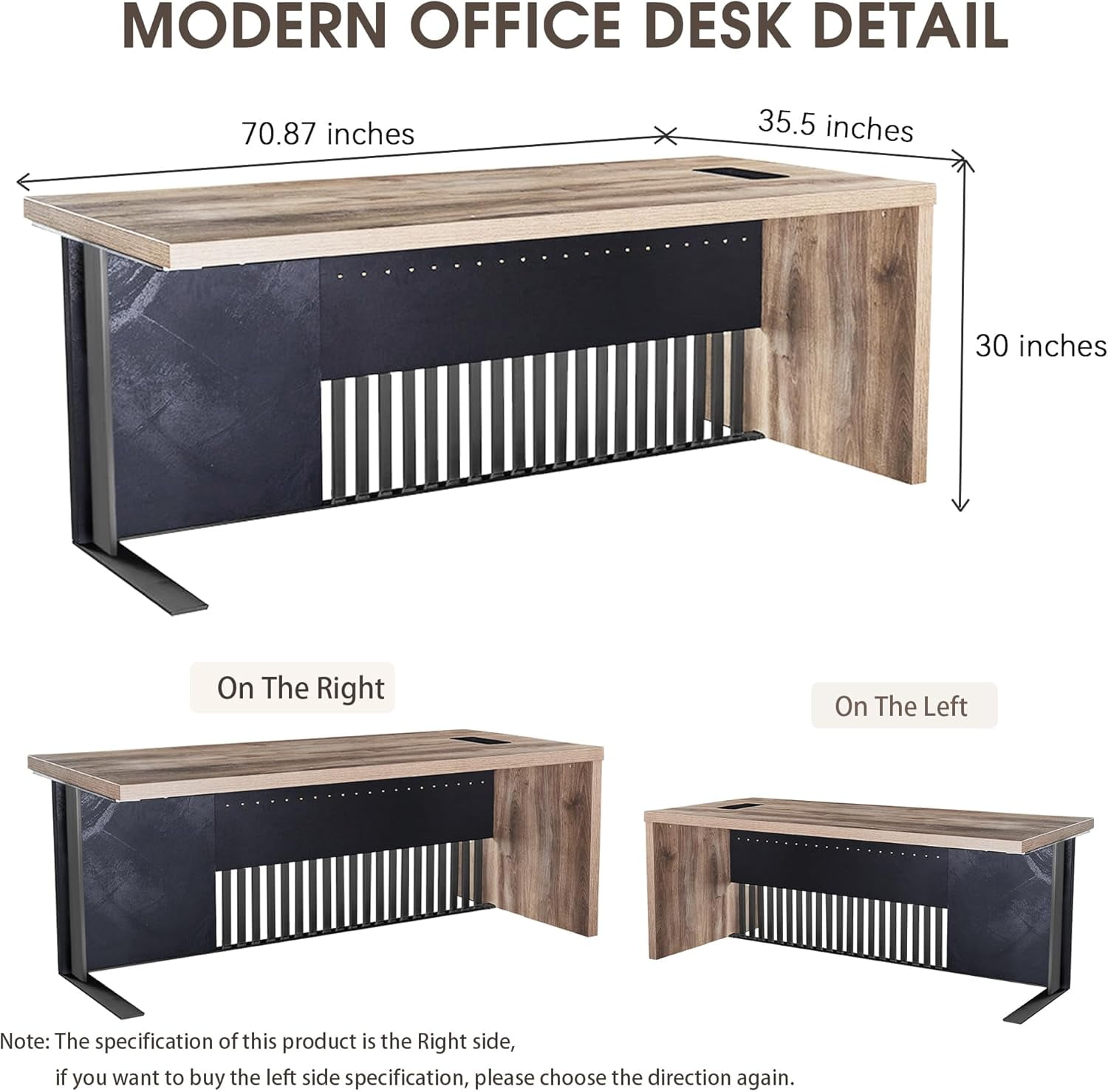 70.87" Executive Office Desk with 1.97IN Thick Desktop Stainless Steels Sturdy Frame