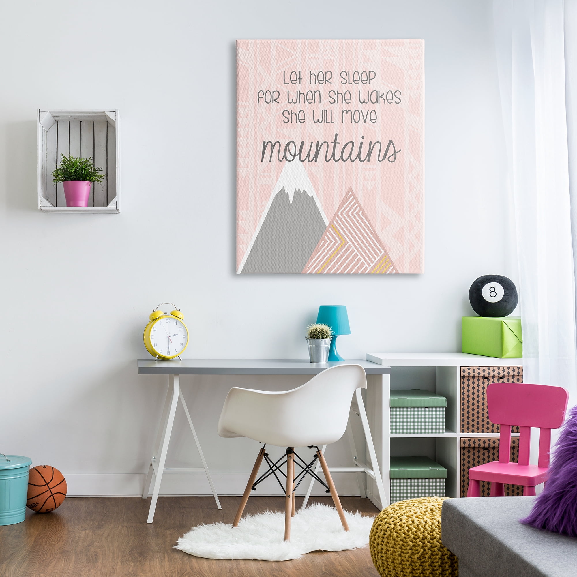 Stupell Industries She Will Move Mountains Pink Triangular Geometric Pattern, 36 x 48, Designed by Anna Quach