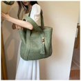 thumbnail image 3 of Granjero Gordo Bolso de mano tejido y bolsas de cosméticos, bolso de mano tejido elegante de playa de verano, bolso de hombro de 17,71 x 0,78 x 15,74 pulgadas (verde), 3 of 5