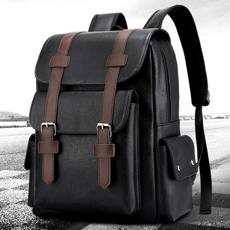 Classic Black Leather Backpack for Work or College