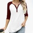 thumbnail image 5 of Auralook Women's Casual 3/4 Sleeve T Shirts Button V Neck Tunic Blouses Color Block Basic Tee Tops Loose Fit Summer Shirt, 5 of 9